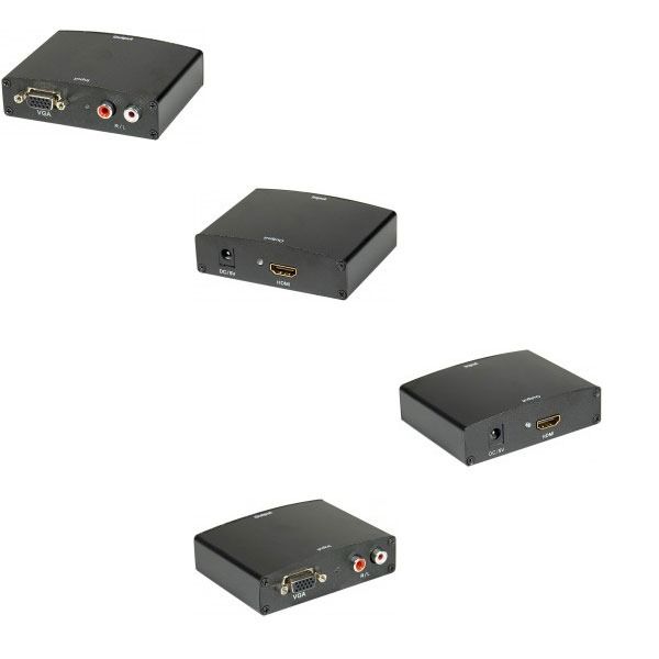 Adaptador de vídeo Exertis Connect - HD-15 (VGA) a HDMI con puertos RCA femeninos y conector DC de 5.5x2.1 mm