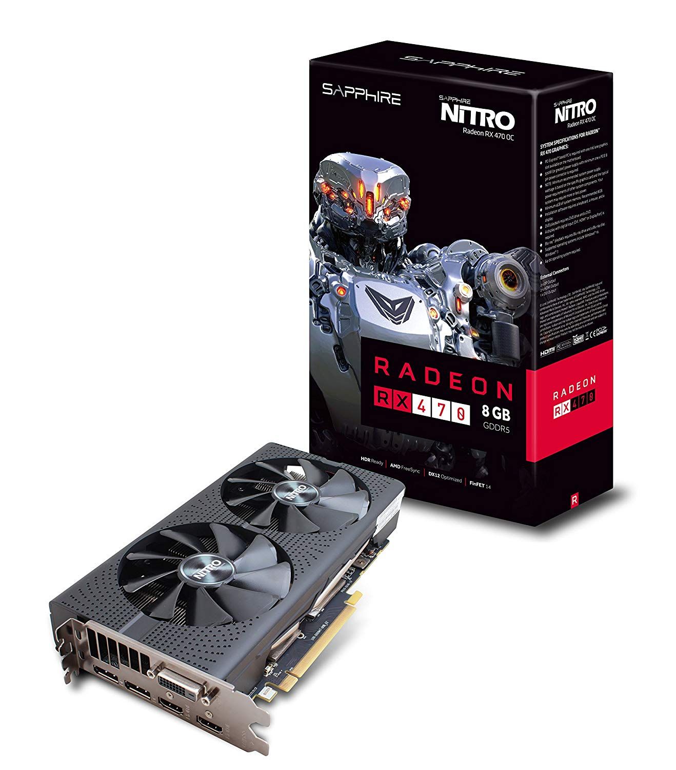 Sapphire Nitro+ RX 470 Graphics Card - Radeon RX 470 - 8GB GDDR5 - PCIe 3.0 x16 - DVI, 2x HDMI, 2x DisplayPort