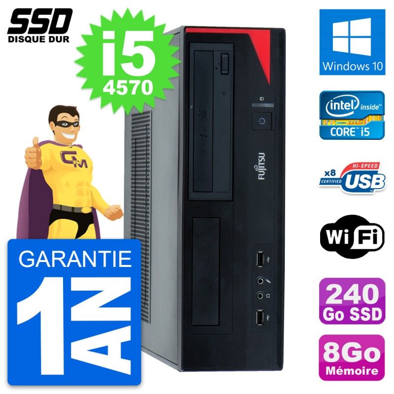 Ordinateur de bureau Fujitsu Esprimo E520 E85+ DT - Processeur Intel Core i5-4570, 8 Go de RAM, 240 Go SSD, Windows 10, WiFi