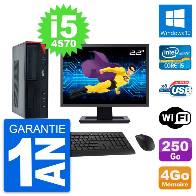 Fujitsu E520 DT 22-inch PC - Intel i5, 4GB RAM, 250GB HDD, Windows 10, WiFi