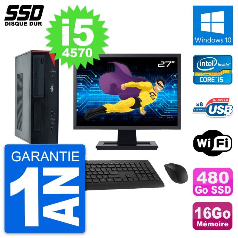Fujitsu E520 DT 27-inch PC - Intel i5, 16GB RAM, 480GB SSD, Windows 10, WiFi