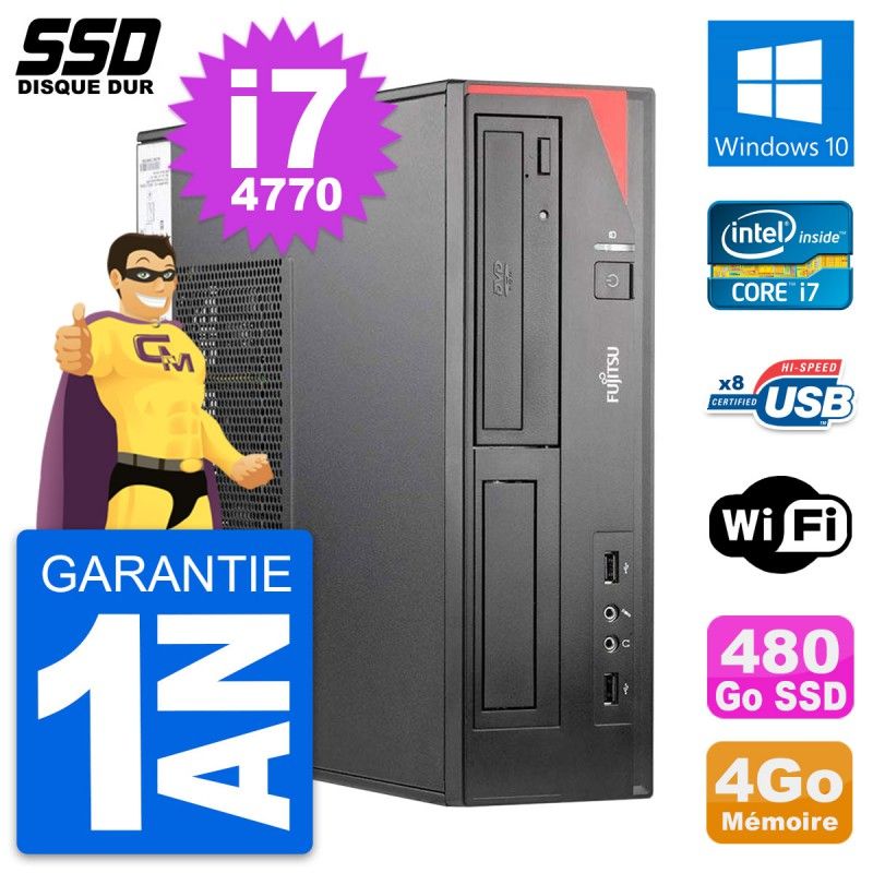 Fujitsu Esprimo E520 E85+ DT Desktop PC - Intel i7-4770, 4GB RAM, 480GB SSD, Windows 10, WiFi