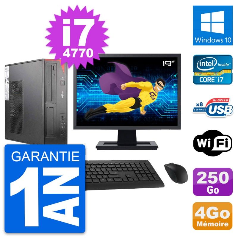 Fujitsu E520 DT 19-inch PC - Intel i7-4770, 4GB RAM, 250GB HDD, Windows 10, WiFi