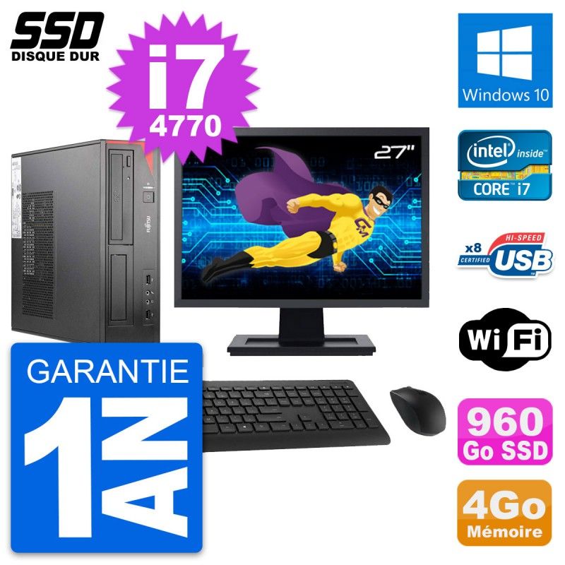 Fujitsu E520 DT 27-Inch Desktop PC - Intel i7-4770, 4GB RAM, 960GB SSD, Windows 10, WiFi