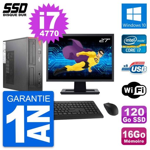 Ordinateur Fujitsu E520 DT 27 pouces - Processeur i7, 16 Go de RAM, 120 Go SSD