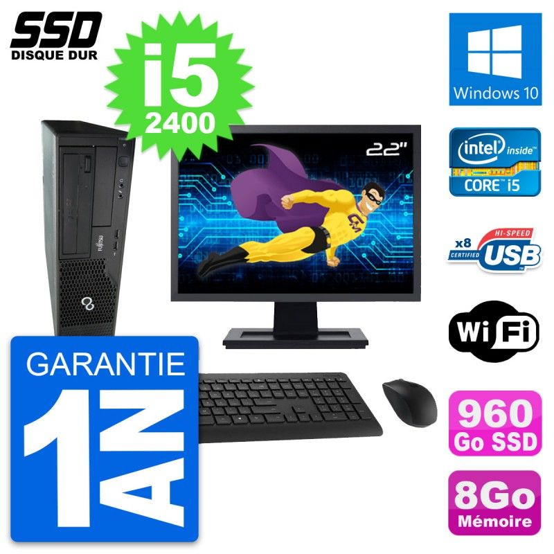 Fujitsu Esprimo E500 E85+ Desktop PC - 22" Screen, i5-2400, 8GB RAM, 960GB SSD, Windows 10, Wi-Fi