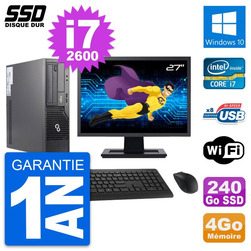 Fujitsu E500 E85+ DT 27-inch Screen i7-2600 4GB RAM 240GB SSD Windows 10 WiFi Desktop Computer