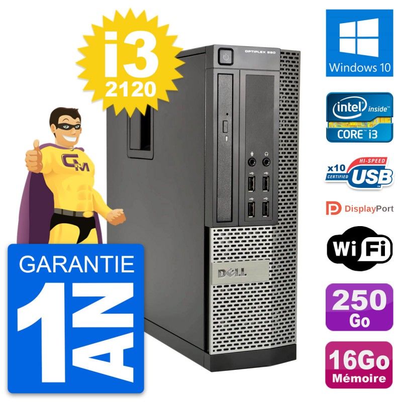 Dell OptiPlex 990 SFF PC - Intel i3-2120, 16GB RAM, 250GB HDD, Windows 10, WiFi