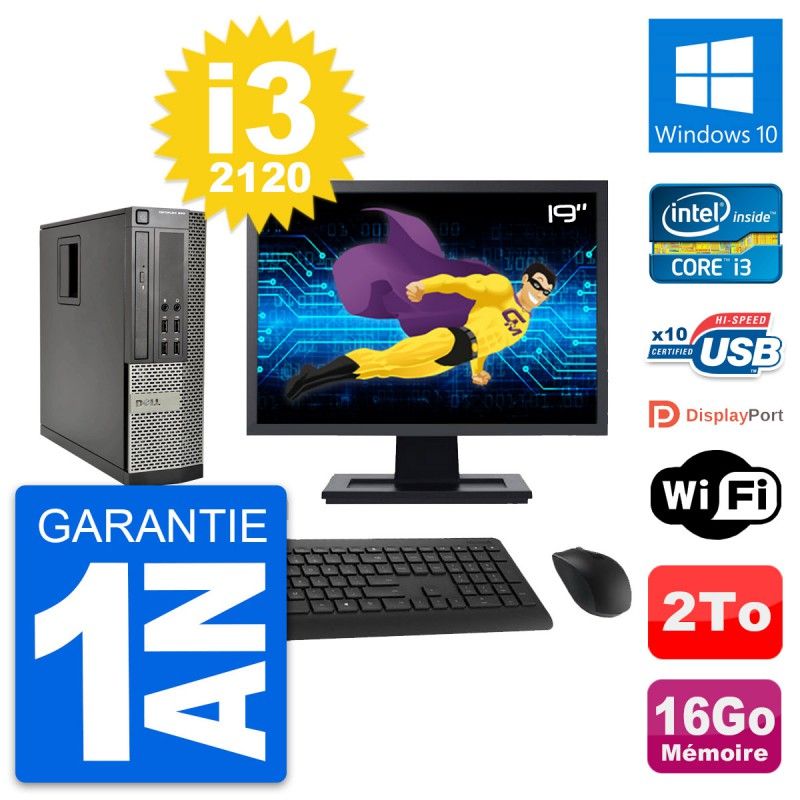 Dell Optiplex 990 SFF Computer - 19" Screen, Intel i3-2120, 16GB RAM, 2TB HDD, Windows 10, WiFi