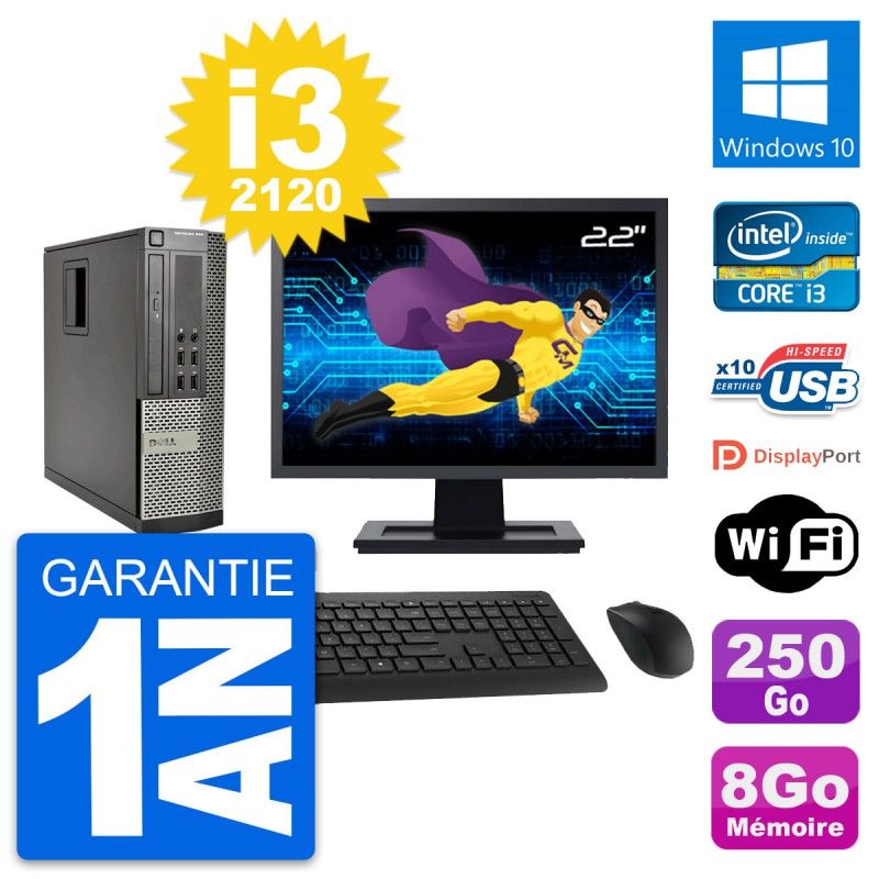 Dell Optiplex 990 SFF Computer - 22" Screen, Intel i3-2120, 8GB RAM, 250GB HDD, Windows 10, WiFi