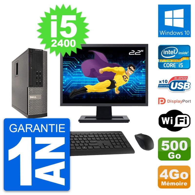 Dell Optiplex 990 SFF Computer - 22" Screen, Intel i5-2400, 4GB RAM, 500GB HDD, Windows 10, WiFi
