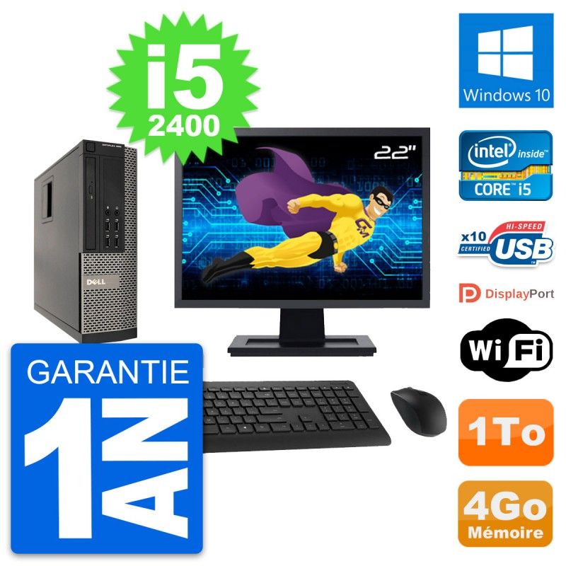 Dell Optiplex 990 SFF Computer - 22" Screen, Intel i5-2400, 4GB RAM, 1TB HDD, Windows 10, WiFi