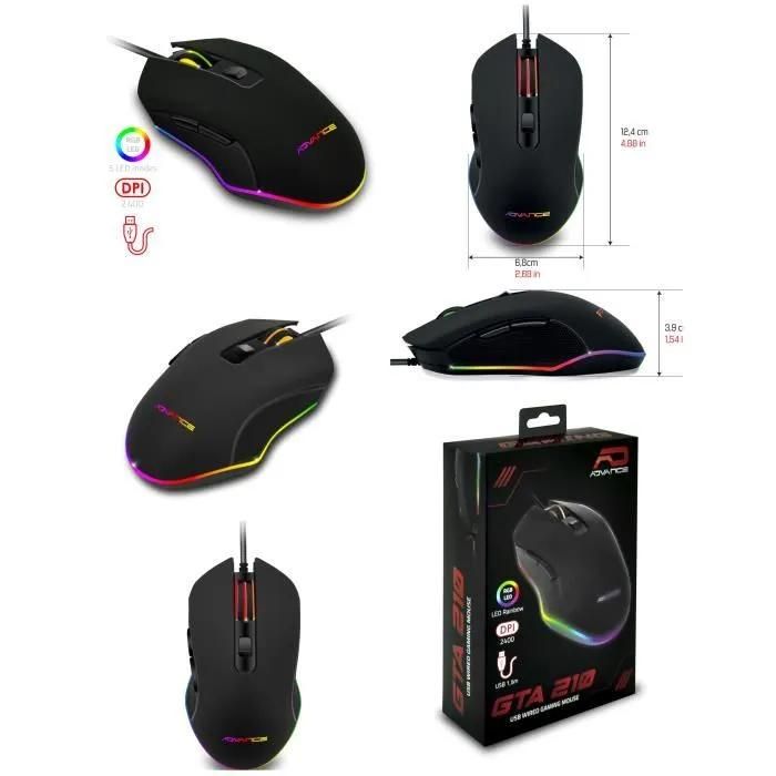 Spirit of Gamer PRO-M210 Gaming Mouse - 6 Programmable Buttons - RGB Backlighting - 2400 DPI