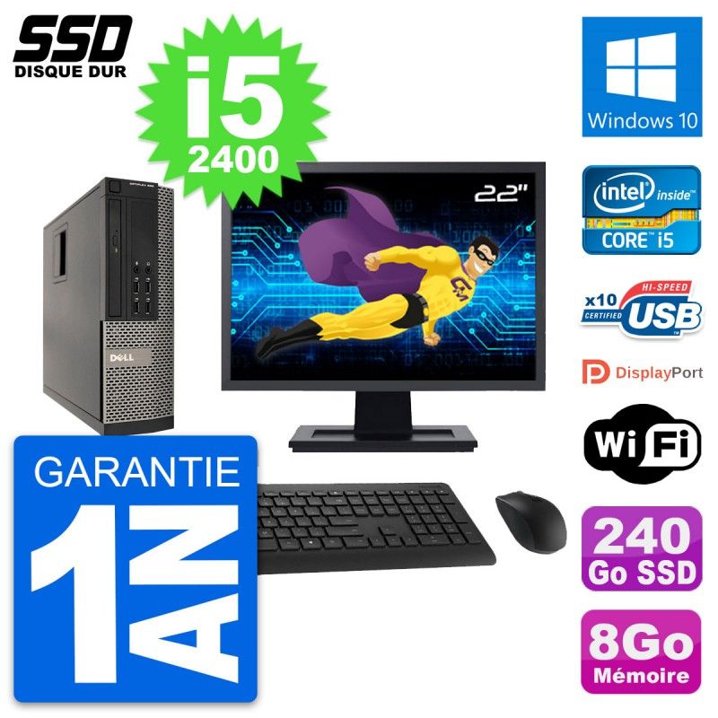 Dell OptiPlex 990 SFF Computer - 22" Screen, i5-2400, 8GB RAM, 240GB SSD, Windows 10, Wifi