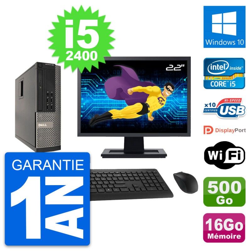 Dell Optiplex 990 SFF Computer - 22" Screen, Intel i5-2400, 16GB RAM, 500GB Hard Drive, Windows 10, Wifi