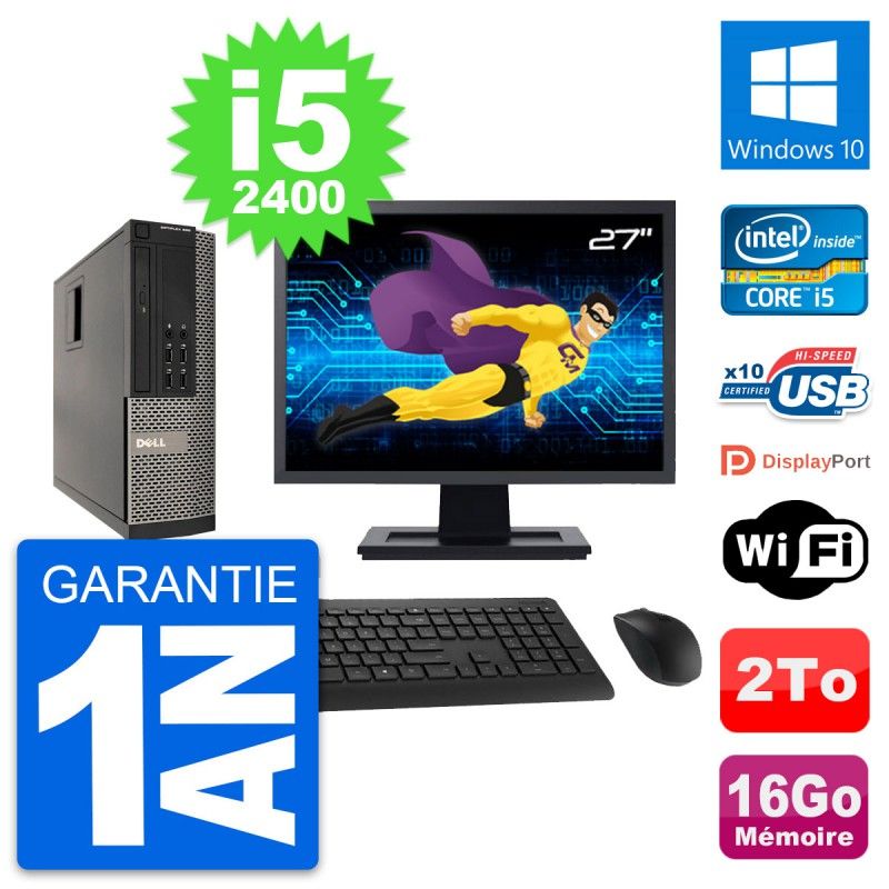 Dell Optiplex 990 SFF Computer - 27" Screen, Intel i5-2400, 16GB RAM, 2TB HDD, Windows 10, WiFi