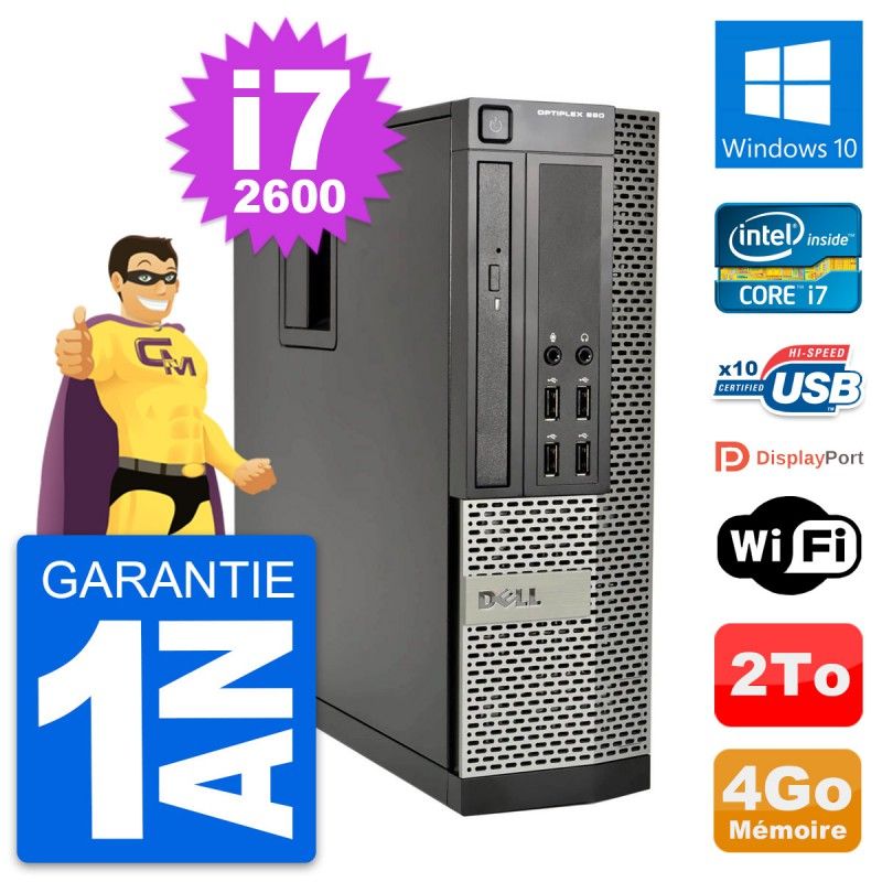 Dell OptiPlex 990 SFF PC - Intel i7-2600, 4GB RAM, 2TB HDD, Windows 10, WiFi