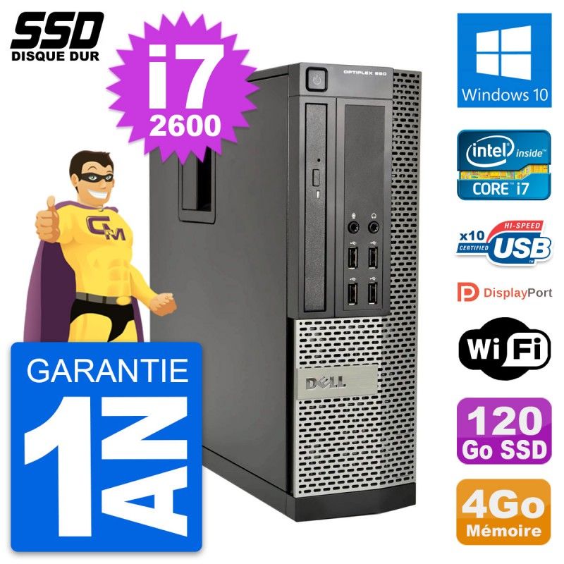 Dell OptiPlex 990 SFF Computer - Intel Core i7, 4GB RAM, 120GB SSD, Windows 10, WiFi