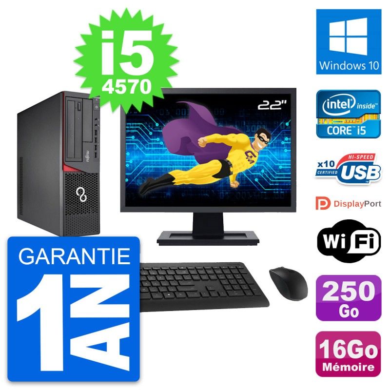 Fujitsu E720 DT 22-inch PC - Intel i5, 16GB RAM, 250GB HDD, Windows 10