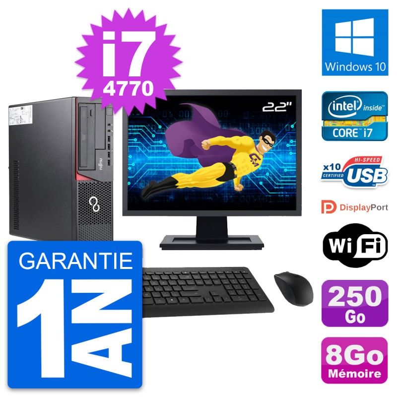 Fujitsu E720 DT 22-Inch PC - Intel i7, 8GB RAM, 250GB SSD, Windows 10, WiFi