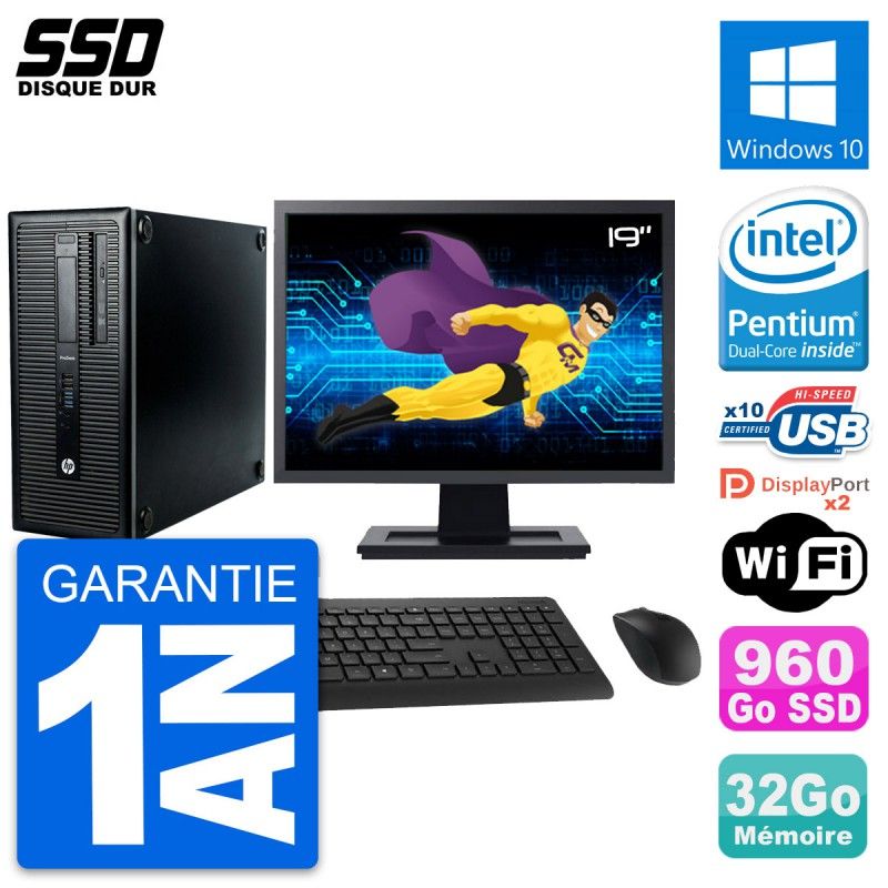 HP ProDesk 600 G1 Desktop PC - 19" Screen, Intel Pentium G3220, 32GB RAM, 960GB SSD, Windows 10, WiFi