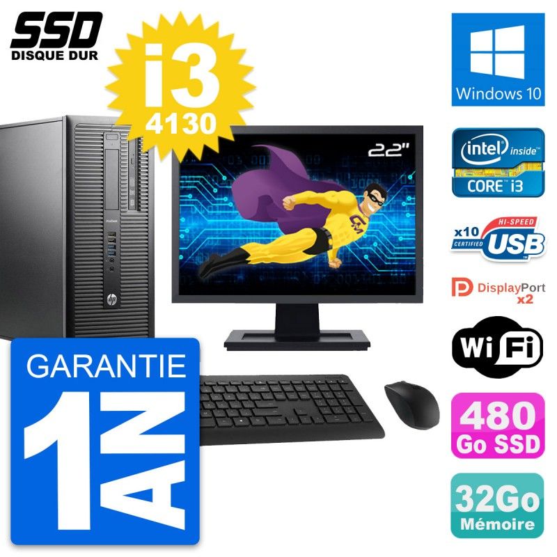 HP ProDesk 600 G1 22" Screen i3-4130 3.4GHz 32GB RAM 480GB SSD Windows 10 WiFi