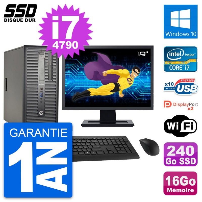 HP ProDesk 600 G1 Desktop PC - 19" Screen, i7-4790, 16GB RAM, 240GB SSD, Windows 10, WiFi