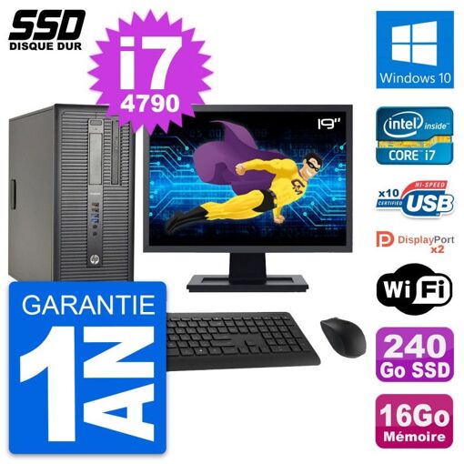 HP ProDesk 600 G1 Desktop PC - 19" Screen, i7-4790, 16GB RAM, 240GB SSD, Windows 10, WiFi