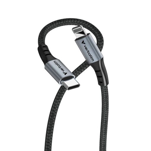 Câble Verbatim Lightning - USB-C mâle à Lightning mâle - 1,2 m - compatible Power Delivery 3.0, charge et synchronisation jusqu'à 480 Mbps, chargement rapide jusqu'à 60 W