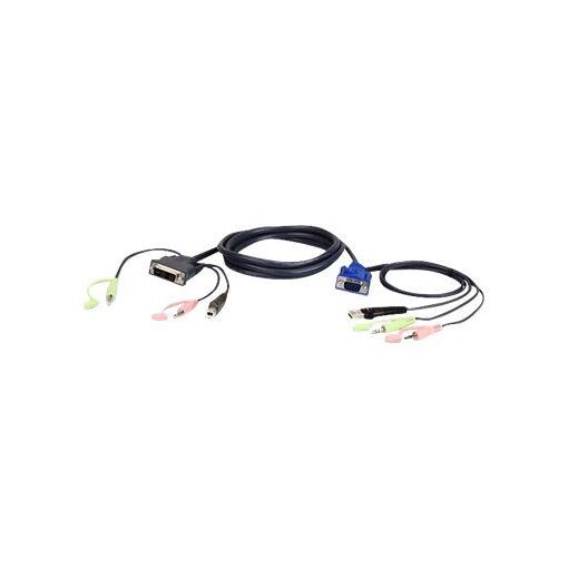 Cable ATEN 2L-7DX2U para teclado/video/ratón/audio - USB, VGA HD-15, mini teléfono estéreo de 3.5 mm (m) a mini teléfono estéreo de 3.5 mm