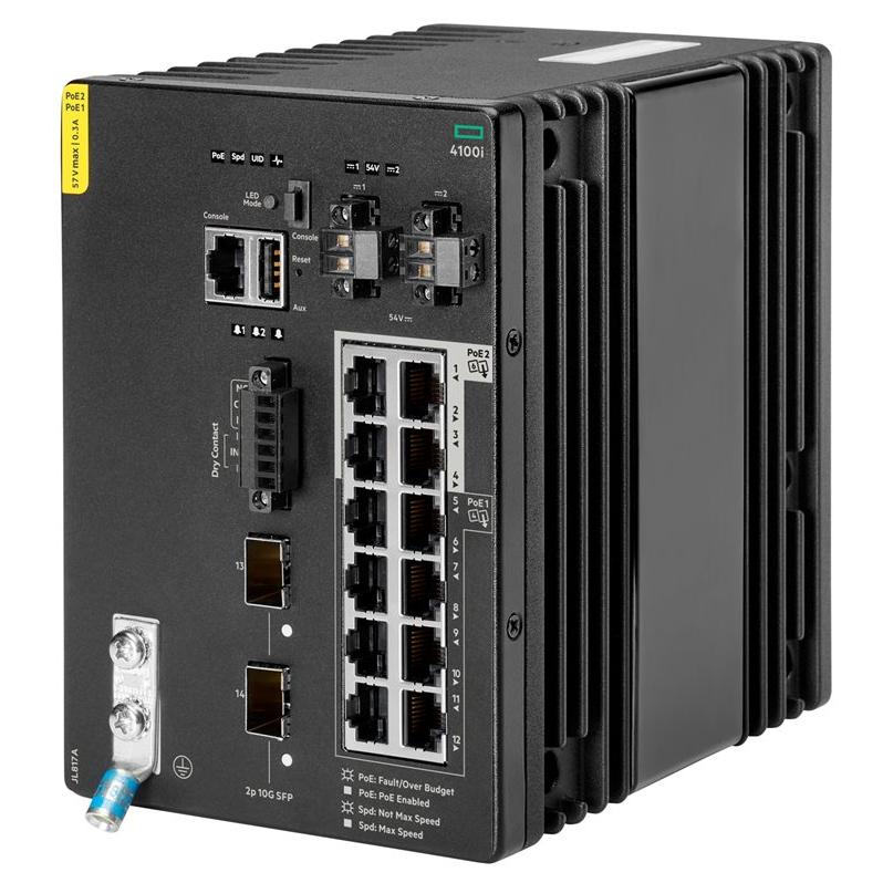 HPE Aruba 4100i Switch - 8 x 10/100/1000 (PoE Class 4) + 4 x 10/100/1000 (PoE Class 6) + 2 x SFP+ - Rail DIN Mount