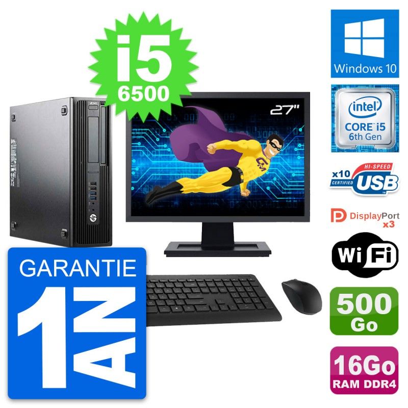HP Z240 SFF Desktop Computer - 27" Screen, Intel i5-6500, 16GB RAM, 500GB HDD, Windows 10, WiFi