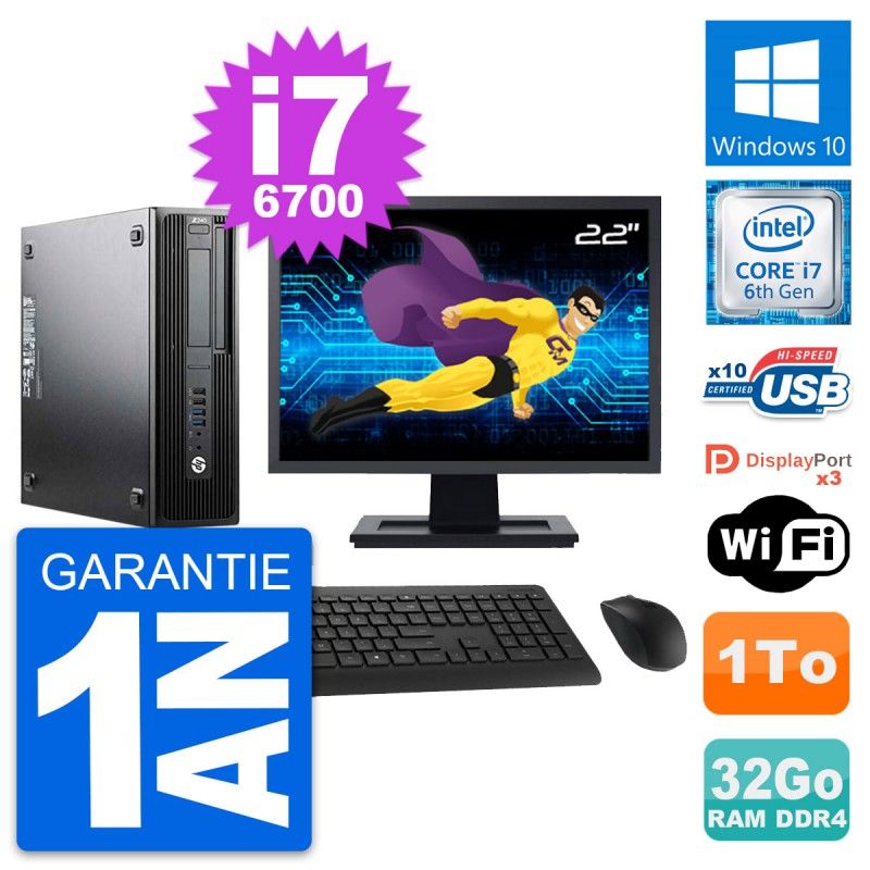 HP Z240 SFF Desktop Computer - 22" Screen, Intel Core i7-6700, 32GB RAM, 1TB HDD, Windows 10, WiFi