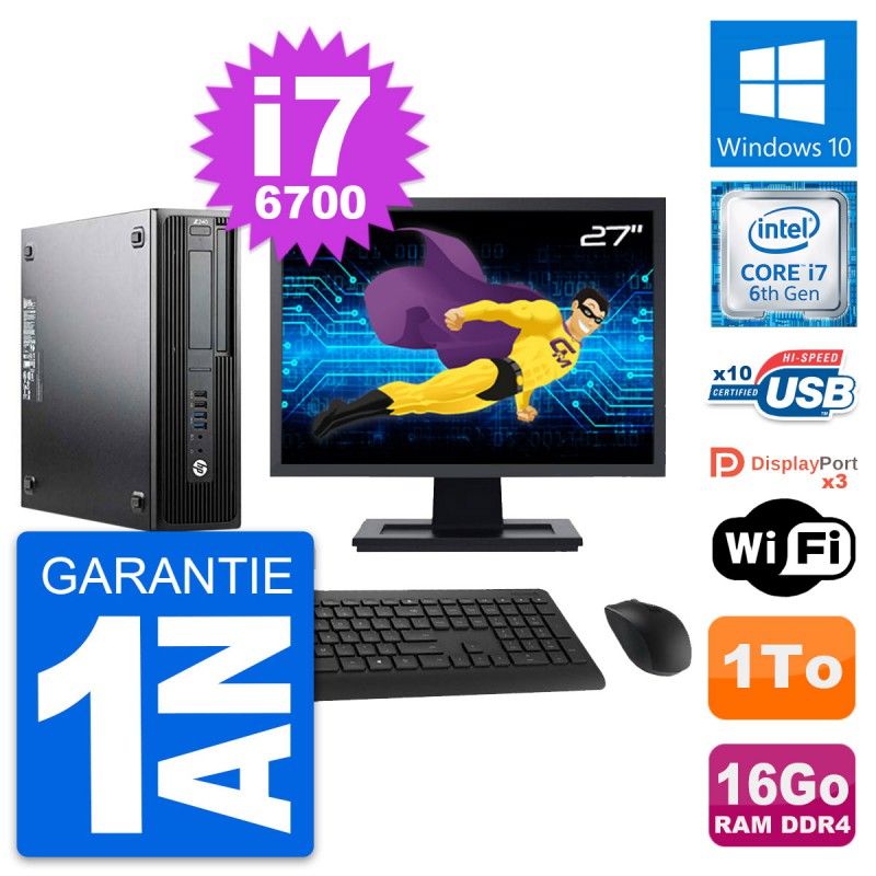 HP Z240 SFF Desktop Computer - 27" Screen, Intel Core i7-6700, 16GB RAM, 1TB Storage, Windows 10, WiFi