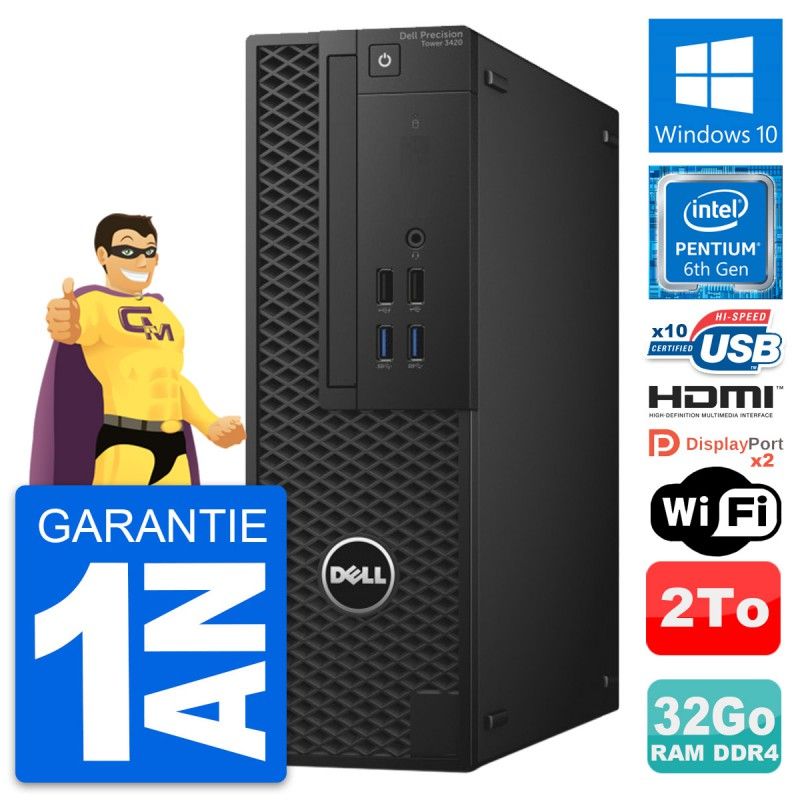 Dell Precision T3420 SFF PC - Intel G4400, 32GB RAM, 2TB HDD, HDMI, WiFi