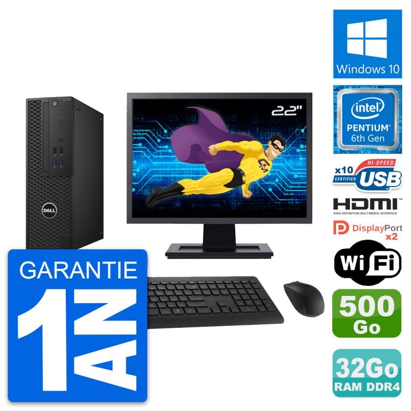 Dell Precision T3420 SFF Desktop - 22" Screen, Intel Pentium G4400, 32GB RAM, 500GB HDD, HDMI, WiFi, Windows 10