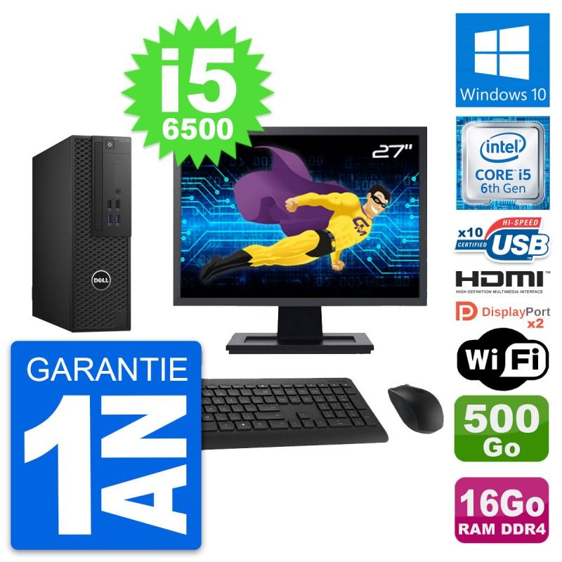 Dell T3420 SFF Desktop PC - 27" Screen, i5-6500, 16GB RAM, 500GB HDD, HDMI, WiFi