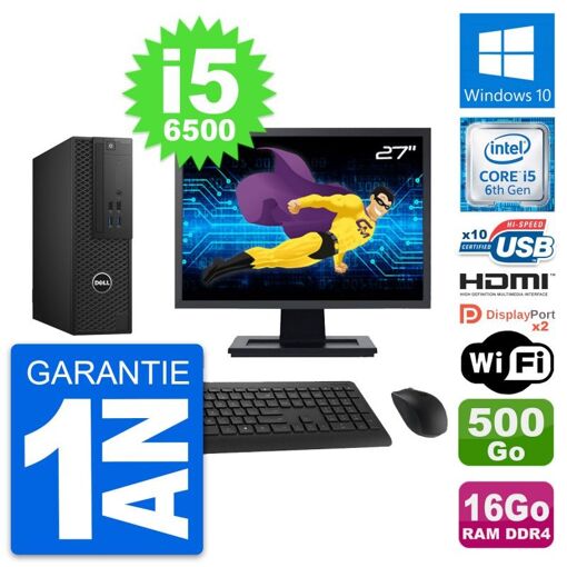 PC de escritorio Dell T3420 SFF - Pantalla de 27'', i5-6500, 16 GB RAM, 500 GB HDD, HDMI, WiFi
