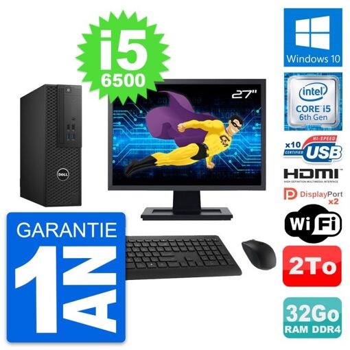 Dell T3420 SFF Computer - 27" Screen, i5-6500, 32GB RAM, 2TB HDD, HDMI, Wi-Fi, Windows 10