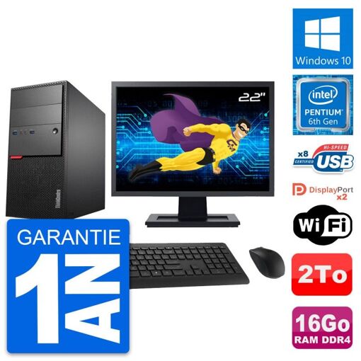 PC de escritorio Lenovo ThinkCentre M800 - Pantalla de 22'', Procesador Intel Pentium G4400, 16GB de RAM, 2TB HDD, Windows 10, WiFi