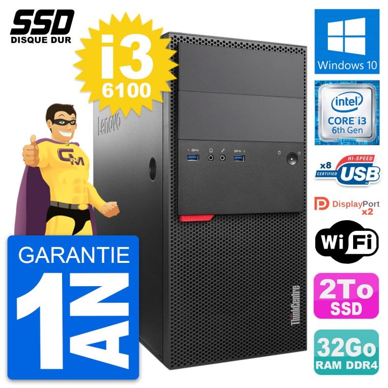 Lenovo ThinkCentre M800 Desktop PC - Intel i3-6100, 32GB RAM, 2TB SSD, Windows 10, WiFi