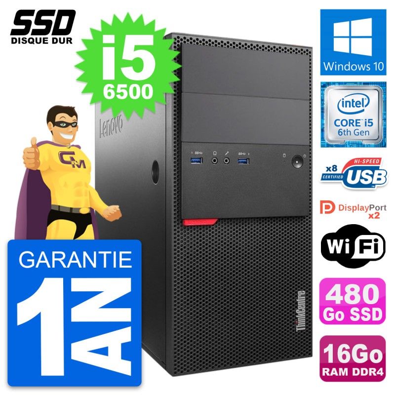 Lenovo ThinkCentre M800 Desktop PC - Intel i5-6500, 16GB RAM, 480GB SSD, Windows 10, Wifi