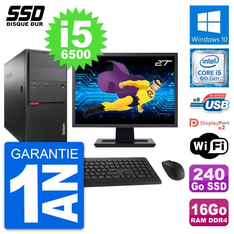 Lenovo M800 Desktop Computer - 27" Screen, Intel i5-6500, 16GB RAM, 240GB SSD, Windows 10