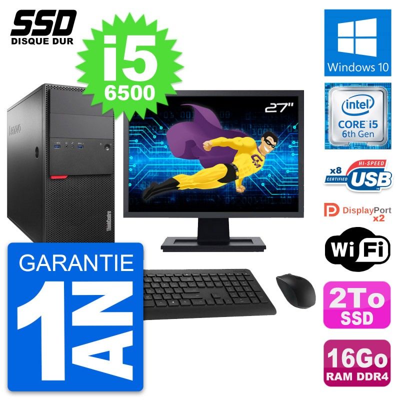 Lenovo ThinkCentre M800 Desktop PC - 27" Screen, Intel i5-6500, 16GB RAM, 2TB SSD, Windows 10, WiFi
