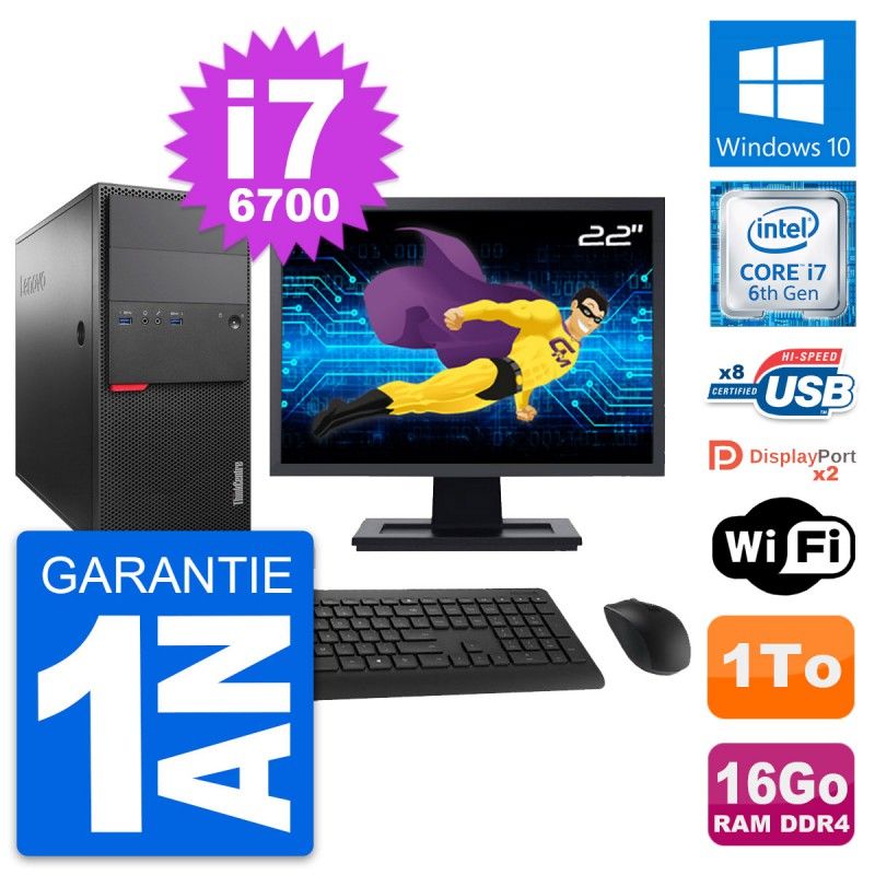 Lenovo ThinkCentre M800 Desktop PC - 22" Screen, Intel i7-6700, 16GB RAM, 1TB Storage, Windows 10