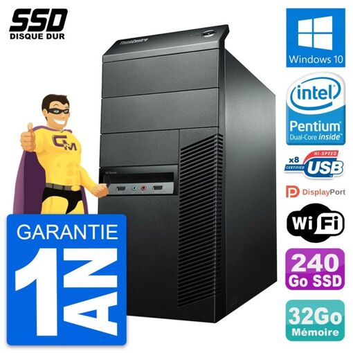 PC de escritorio Lenovo ThinkCentre M92p - Procesador Intel Pentium Dual-Core G2020, 32GB de RAM, SSD de 240GB, Windows 10, WiFi