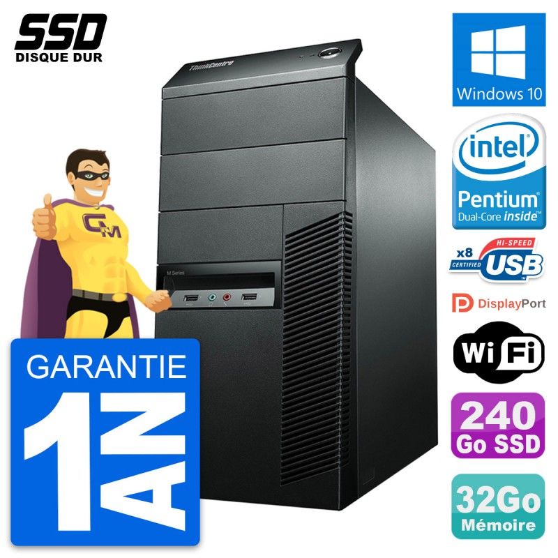 Lenovo ThinkCentre M92p Desktop PC - Pentium G2020, 32GB RAM, 240GB SSD, Windows 10, WiFi