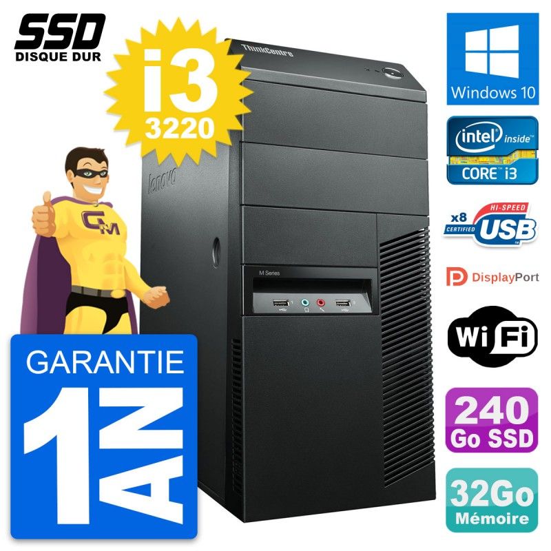 Lenovo ThinkCentre M92p Desktop PC - Intel i3-3220, 32GB RAM, 240GB SSD, Windows 10, WiFi