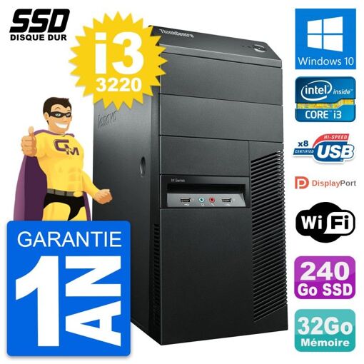 Lenovo ThinkCentre M92p Desktop PC - Intel i3-3220, 32GB RAM, 240GB SSD, Windows 10, WiFi