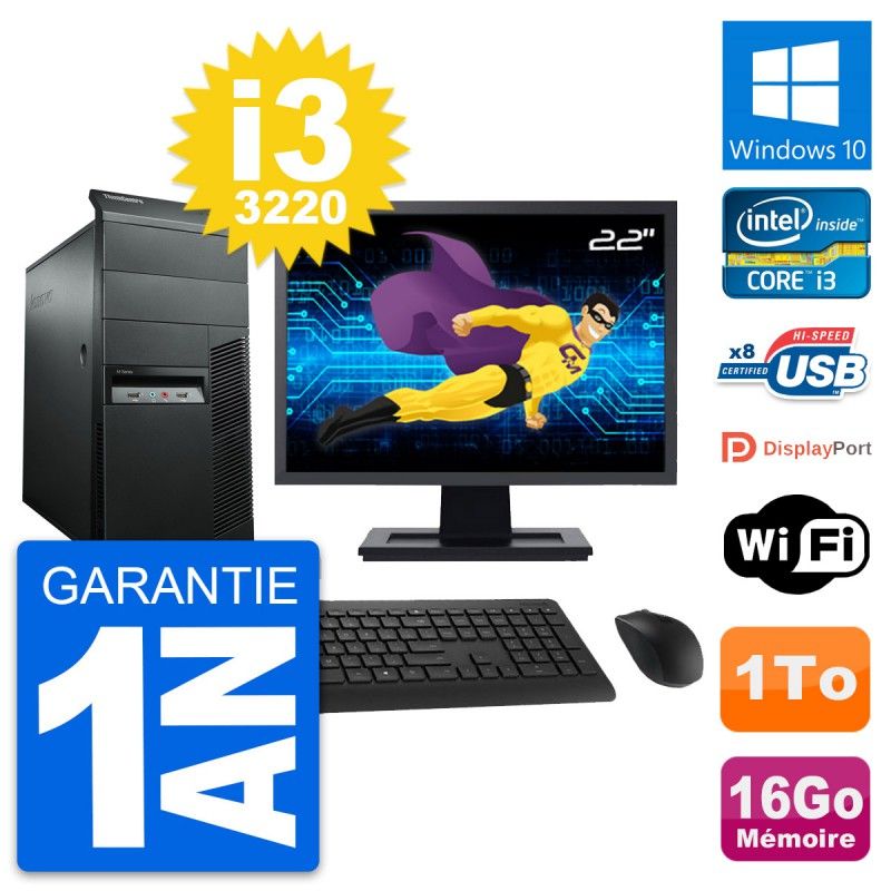Lenovo M92p Desktop PC - 22" Screen, Intel i3-3220, 16GB RAM, 1TB HDD, Windows 10, WiFi